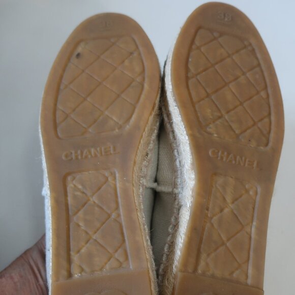 Authentic Womens Chanel Rev Coco Beige Black Linen Flat Espadrille Shoes 38 US/8 - Picture 13 of 14